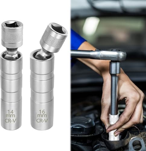 Qianeffort 2Pcs Spark Plug Socket,14mm & 16mm Thin Wall Spark Plug Socket Set,Magnetic Spark Plug Removal Tool,12 Point Universal Joint Magnetic Spark Plug for Car Repair Spark Plug Tool