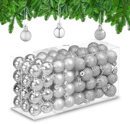 Relaxdays Weihnachtskugeln 96er Set, glitzernde, Matte & glänzende Baumkugeln, Weihnachtsbaumdeko, Kunststoff, Farbwahl