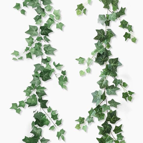 GOTFUN 200cm Künstlicher Efeu Girlande Grün 2 Stück, Fake Efeu Künstlich Hängepflanze, Dark Ivy Kunst Efeu Girlande für Wohnzimmer Zimmer Balkon Hochzeit Wand Terrasse Wohnung Dekor
