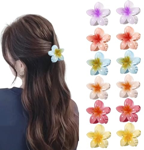 12 Stück Blumen Haarklammer Egg Flower Hair Claw Clips Haar Böhmen Hawaii Haarspangen Niedliche Blütenform Rutschfest Haarklammern 4cm für Frauen Mädchen Haarstyling Zubehör