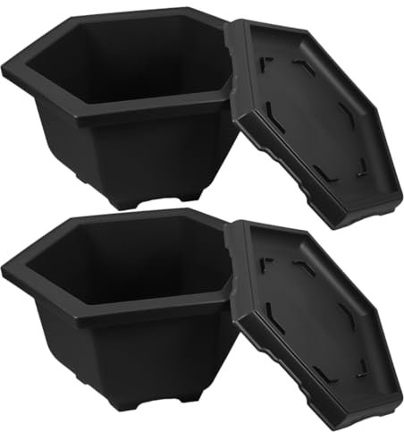 GAROZATION 2juegos Macetas Hexagonales De Bonsái con Plato Contenedores De Plástico para Cultivo De Plantas Flores y Árboles para Jardín Oficina y Balcón