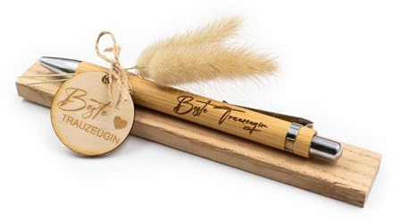 VmG-Store Holz Kugelschreiber als Geschenkidee zum Muttertag Mama Vatertag Geburtstag Papa Oma und Opa Arbeitskollege Freundin Freund (Ohne Wunschname, 19 Beste Trauzeugin)