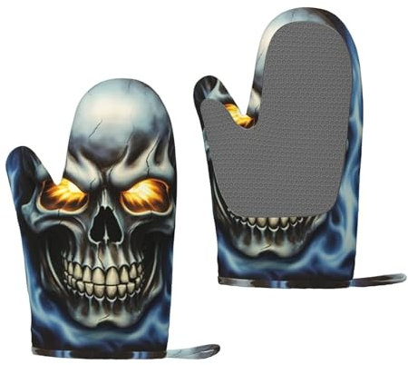 Gants de cuisine en silicone avec motif tête de mort et fantôme - Imperméables et antidérapants - Pour barbecue, cuisine, pâtisserie