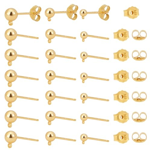 PH PandaHall 30 Sets Perni per Orecchini in Argento Sterling 925 Placcato Oro 18K, 3 Misure Ganci per Orecchini con 30pz Chiusure a Farfalla per Orecchini per La Creazione di Orecchini