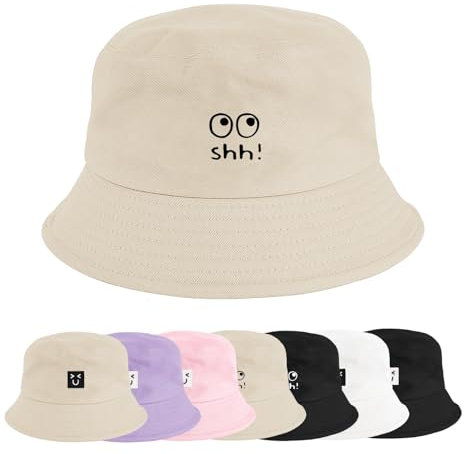 Xnova Fischerhut Bucket Hat Herren Damen Bunt, Druck Mütze Strand-Sonnenhut Anglerhut Sonnenschutz, Baumwoll Sommerhut Bestickte Fischerhüte Unisex Outdoor Hüte (Shh-Beige, 56-58 cm)