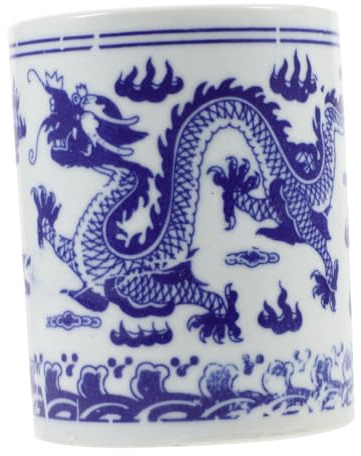ELAYARD Utensil Jar Dragon Pattern Chopstick Container Kitchen Utensil Canister White Porcelain Organizer