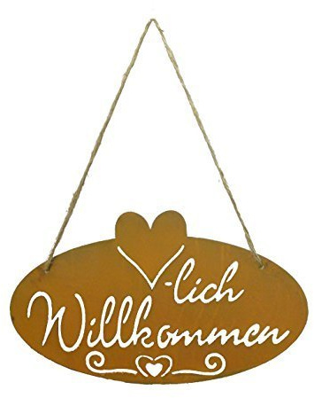 Decpero Schild Willkommen mit Herz I Rostschild mit Spruch Herzlich Willkommen