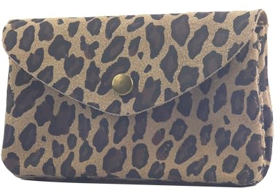 modamoda de P11 Damen Leder Geldbörse Portemonnaie Medium Handmade in Italy (Leo Wildleder Beigegrau)