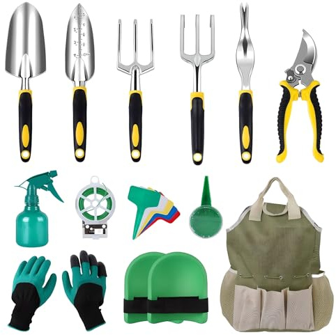 Ensemble de 12 Outils À Main pour Le Jardinage, Kit D'outils de Jardinage avec Outils Manuels D'extérieur Et Sac Fourre-Tout Élégant pour Balcons, Jardinage en Extérieur, Bricolage Et Décoration