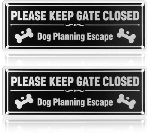 2Pcs Please Keep Gate Closed Sign, Anti-rust Aluminum Dog Planning Escape Loose Warning UV Fade Resistant Metal Close Gates Signs with 4 Drillings Adhesive Backing for Outdoor Garden Fencing 25 * 9CM