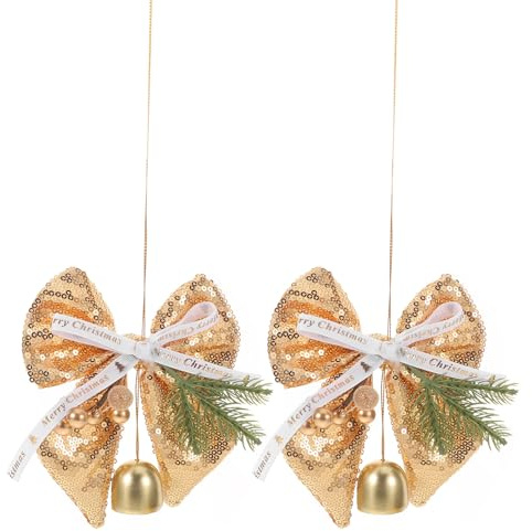 Cabilock 2 Campanas navideñas: Campanas navideñas y Lazos Colgantes - Adornos Brillantes para el árbol de Navidad, Coronas, guirnaldas y artículos para Fiestas.