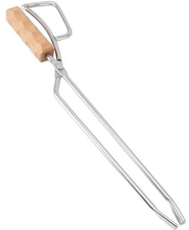 Pinza Barbecue in Acciaio Inox con Manico in Legno, Multifunzionale, Lunga per Legna da Camino e Carbone - Presa Sicura, Resistente e Pratica, Ideale per Grigliate e Falò