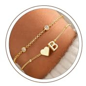 Turandoss Buchstaben Armband Damen Gold - 14K Vergoldete, Personalisierte Armband Mädchen mit Buchstaben Gold, Herz Armkette mit Initialen, Geschenke für Frauen Mädchen Mama Geschenk Freundin Schmuck