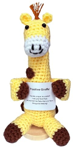 Positivem Gestrickte Giraffe, Fertig Häkeltiere Giraffe, Handgestrickte Geschenke Spielzeug zur Emotionalen Unterstützung, Gehäkelte Plüschtiere Schreibtischdeko, Giraffenpuppe Inspirierende Geschenke