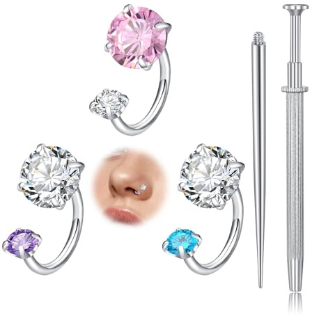 AVYRING Horseshoe Nose Ring Hoop 16G Stainless Steel Nose Piercing Jewellery For Women Round CZ Horse Shoe Earrings Tragus Helix Daith Ear Piercing Jewelry, 8mm