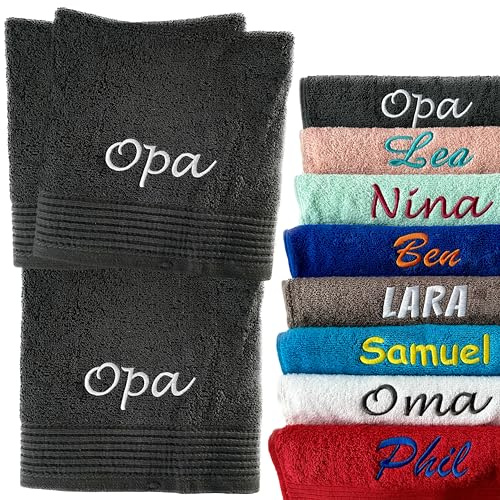 Schnoschi Handtuch 3er Set dunkelgrau 30 x 50 cm Gästehandtuch personalisiert mit Namen, Motiv, Initialen oder Wunschtext Bestickt, 100% Baumwolle, 450 g/m²