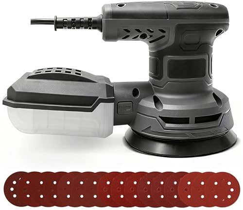Ecobuild Ponceuse Orbitale Excentrique 320W, 6 Vitesses Réglables (8000–13000 tr/min), Plateau de Ponçage 125mm, 16 Disques Abrasifs, Ponceuse Électrique pour Bois et Métal avec Câble 3m