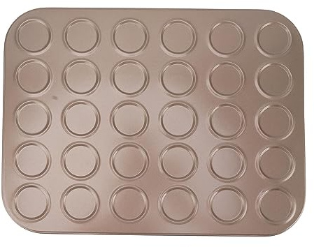equlup Mini Macaron Baking Pan, 15/25/30 Small Cup Non Stick Pan Carbon Steel Baking Tray Reusable for Oven Muffin Biscuits Cookie Bakeware (30 Holes)