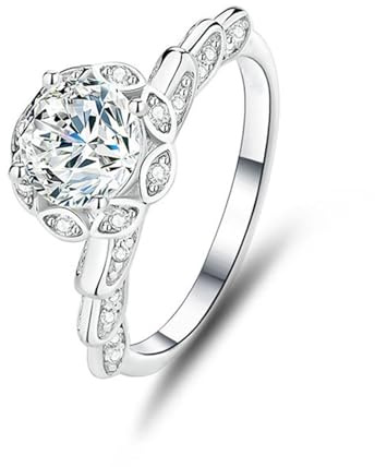 Ayoiow Blume Verlobungsring Vorsteckring für Damen mit 1ct Moissanit, Damen Ringe Platin, Platin 950 Größe 65 (20.7)