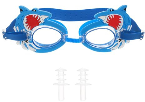 Veemoon Lunettes de Natation pour Garçon et Filles Étanches et Antibuée, Motif Requin Dessin Animé Bleu, Silicone Réglables, Protection Yeux, Accessoire Piscine Garçon Fille, Outil