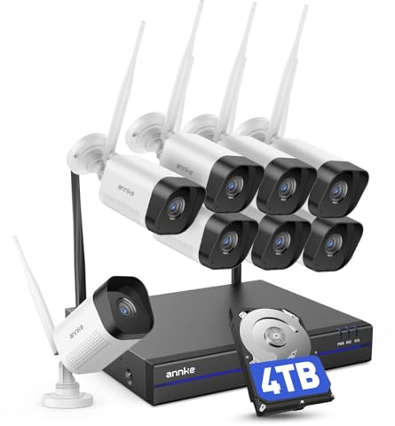 ANNKE 4K Wireless Security Camera System, 16CH CCTV System with 4TB HDD NVR and 8X 8MP Security Cameras Outdoor, 100ft Night Vision, Two Way Audio, Person Detection, 24/7 Recording, IP66 Weatherproof