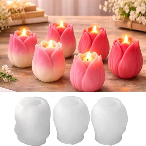 KIJUK 3 Tulpen Kerzenform-Piece Tulip Silicone Mould Set – 3D Tulip Flower Candle Moulds for DIY Crafts, Soap Making, and Gift Decoration – Perfect for Mother’s Day & Special Occasions