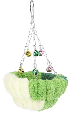 Phefop Giocattolo per Lettino Altalena Nido per Uccelli, Tenda a Gabbia Sospesa in Morbido Peluche con Campana per Parrocchetto Cockatiel Conure Budgie Piccolo Verde Intenso (Piccolo, Verde Intenso)