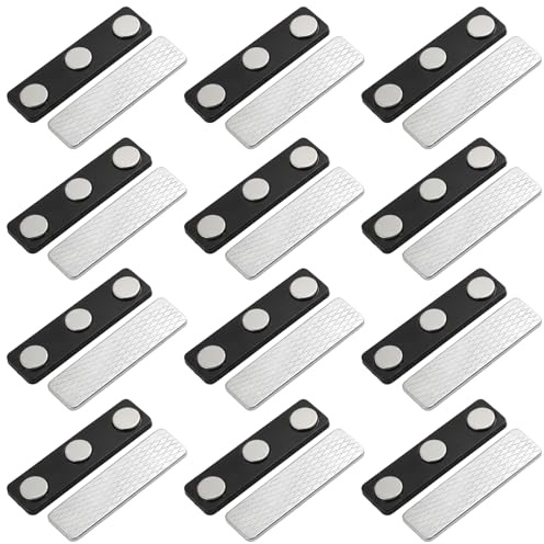 GWEOR 12 Pares de Imanes para Cortinas y Mosquiteras, 45x13mm Cierre Magnético Fuerte de Plástico Negro, Clips Magnéticos Adhesivos para Fijación de Cortinas Opacas y Mallas Antimosquitos