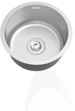 Denna runda diskbänk i rostfritt stål med 1 tank, liten modell Ø32 cm med avlopp, installeras på plan eller under plan och passar perfekt med moderna kök.