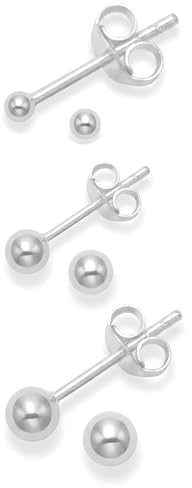 Set of 3 Pairs 925 Sterling Silver Ball Stud Earrings for Women or Girls - Sizes 2,3 and 4 mm - Gift Boxed 5180SET
