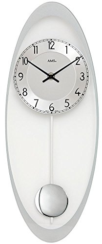 exklusive Wanduhr von AMS moderne Wand Pendeluhr Quarz silberfarben Mineralglas