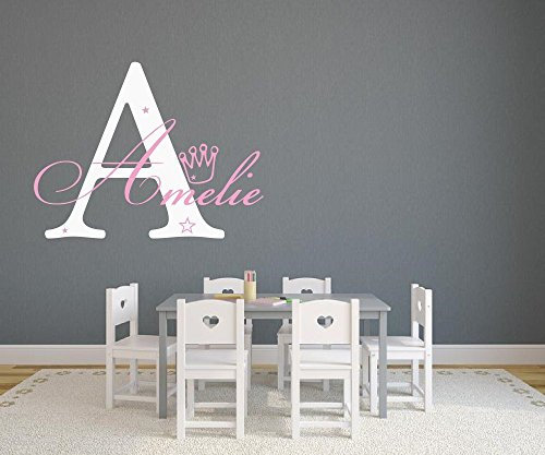 L - Wandtattoo Türaufkleber mit Namen, selbstklebende Buchstaben, Klebebuchstaben wetterfest, Initialien 73035-58cm-A-weiss-rosa fürs Kinderzimmer