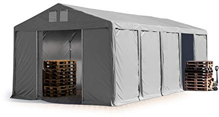 TOOLPORT Lagerzelt Industriezelt 5x10 m Zelthalle mit 3m Seitenhöhe PVC Plane 850 N grau wasserdicht Ganzjahreszelt mit Schiebetor