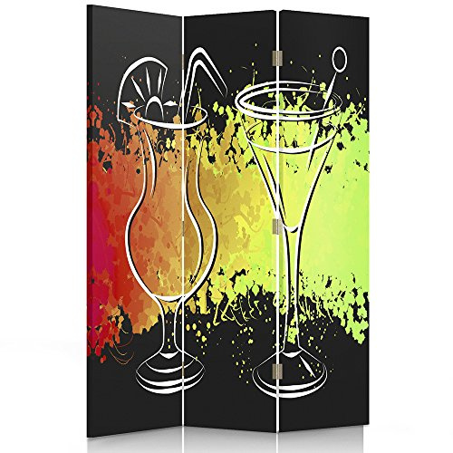 Le paravent Imprimé sur Toile, Le séparateur déco pour locaux, unilatéral, bilatéral, à 3 ou 4 Parties, Martini, Verres, Cocktails, Moderne, Jaune, Rouge, Vert bilaterale 110x180 cm