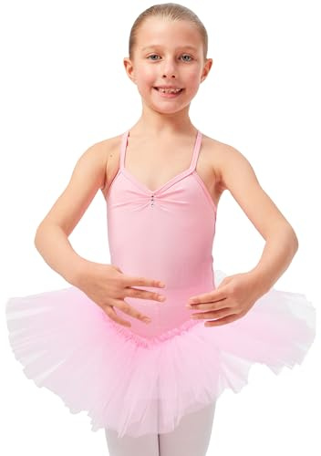 tanzmuster Ballettkleid Mädchen Tutu - Kim - weicher Baumwollstoff - Glitzersteine - Ballett Trikot mit Tüllrock für Kinder - rosa, 92/98