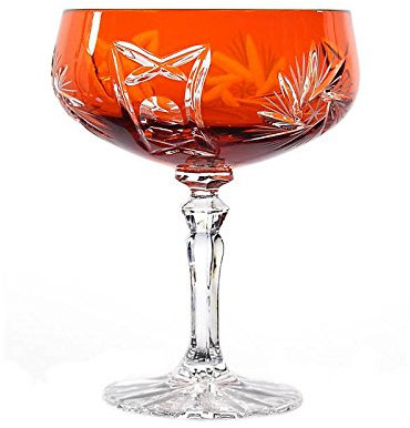 Sektglas Sektschale Sektkelch Schleuderstern 200 ml Orange Handgeschliffen Kristallglas