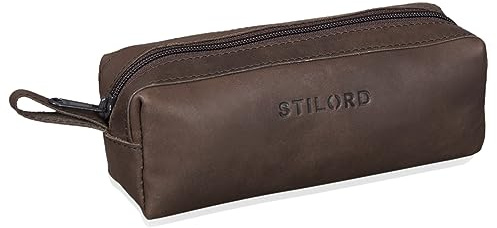 STILORD Linus Etui Leder Vintage Herren Damen Stifteetui Lederetui Federmappe quadratisch Stiftetasche echtes Rindsleder Farbe:Sattel - braun