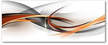 Tulup Impression sur Verre 125x50 cm Image Tableau Photo décorative panoramique pour la Cuisine et Le Salon - Art: Moderne et Classique - Abstraction des Vagues - Orange