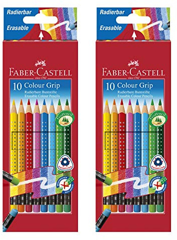 Faber-Castell Colour Grip Set: 2x Radierbare Buntstifte in 10 Farben