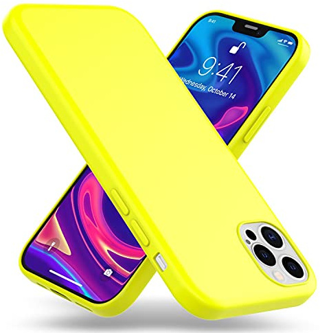 NALIA Neon Silikonhülle für iPhone 12 Pro Max - Soft-Touch - Hülle, Gelb | Stoßdämpfer in den Ecken, Erhöhter Kamerarand, Kaschiert Fingerabdrücke, Präziser Tastendruck, Griffsicherer Halt