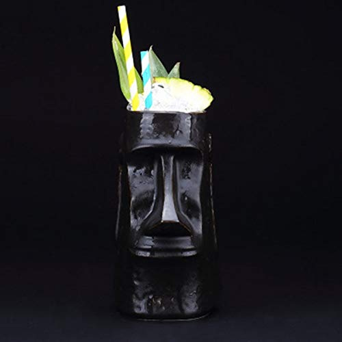 Hawaiianische Cocktailtasse aus Keramik, Tiki-Becher/700 ml – niedliche exotische Cocktailgläser, Tiki-Bar, professionelle hawaiianische Party-Barware (schwarz)