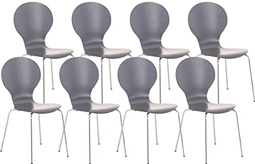 CLP 8 x Stapelstuhl Diego I Ergonomischer Konferenzstuhl Mit Holzsitz Und Metallgestell I Stapelbarer Stuhl Mit Pflegeleichter Sitzfläche, Farbe:grau