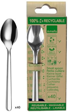 Amefa LEAVES | Kaffeelöffel Set 40-teilig | 100% recyclebar | Besteck Set für Firmen-, Schul- und Sportfeste, Partybesteck | 18/0 Edelstahl poliert, wiederverwendbar | spülmaschinenfest