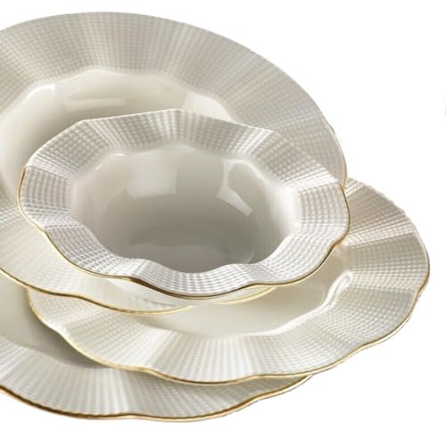 Vajilla De 24 Piezas, Plato De Servir, Plato De Postre, Plato De Cena, Plato De Sopa, Cuenco De Cereal, 6 Personas, Apto Para Lavavajillas, Apto Para Microondas,Porcelana