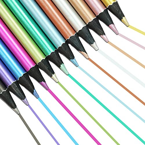 12 Stück Metallic Buntstifte Set, Metallic Buntstifte, Holzfarbstifte, Wird für Ausmalen, Zeichnen, Skizzieren, Erstellen von Grußkarten verwendet(12 Farben)