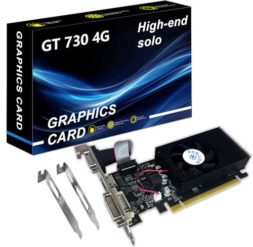 ZER-LON GT 730 Graphics Card, Computer Low Profile GPU, 4GB 128Bit GDDR3 PCIe x16, HDMI/VGA/DVI, DirectX 11, PhysX, OpenGL 3.1, Desktop Gaming Video Card, Support 2K (with Bracket)