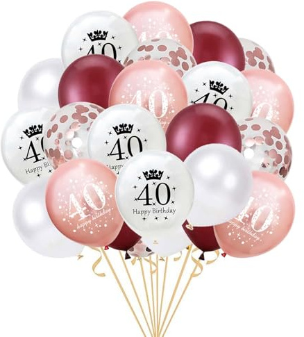 FECHY 40. Geburtstag Luftballons, 30 Stück Roségold Rosenrot 40. Geburtstag Latex Konfetti Ballon Bänder für Frauen Happy 40. Party Dekorationen 12 Zoll (Roségold)
