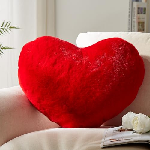 YRXRUS Heart Pillow, Red Heart Pillows, Love Pillow Gifts, 14X17 Inch Large Heart Shaped Pillows, Faux Rabbit Fur Coquette Room Decor Throw Pillows, Living, Bedroom