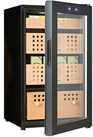 0℃ Outdoor Zigarrenkeller, Weinkühler, Weintemperierschrank, Unabhängiger Zigarrenschrank mit Konstanter Temperatur und Luftfeuchtigkeit, Vollglas-designtür, 300/400 Zigarren, Leise, Schwarz,70L