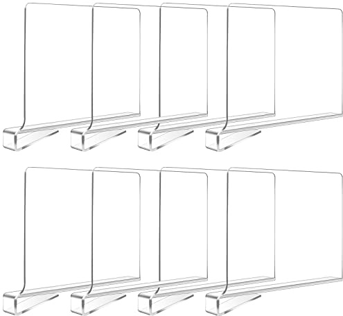 Hiziwimi Lot de 8 séparateurs d'étagère acryliques transparents | Réglables, adaptés aux rangements de placard, sacs à main, vêtements, dressing, armoire, linge, bibliothèques, bureau